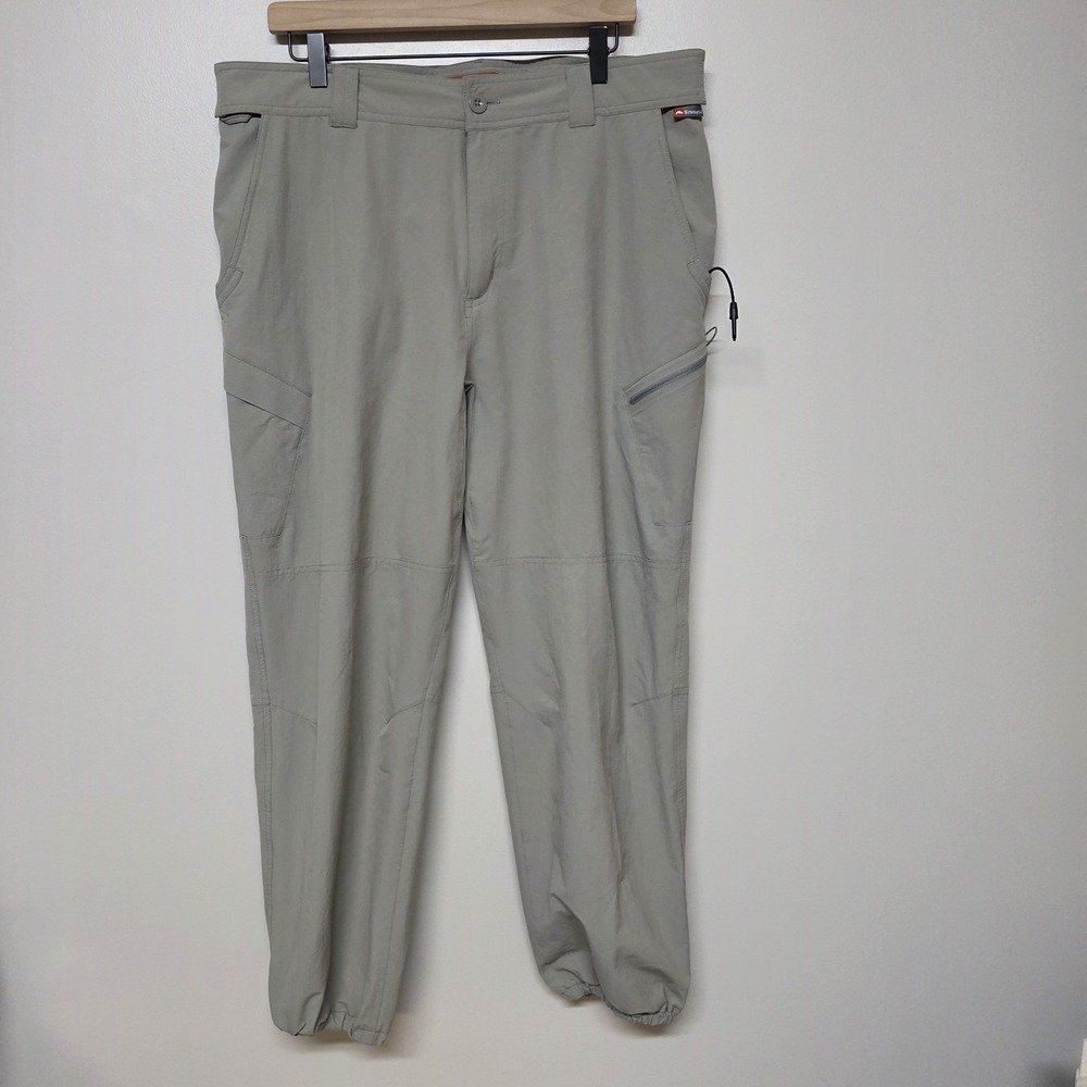 Simms Fishing Pants Mens XL Tan Nylon Stretch Outdoor Hiking Cargo Zip Pockets